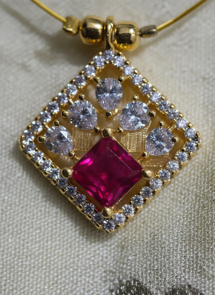 Ruby Crown Diamond Pendant Necklace