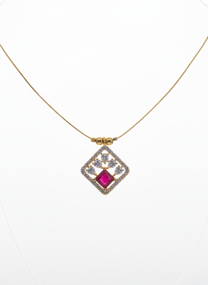 Ruby Crown Diamond Pendant Necklace
