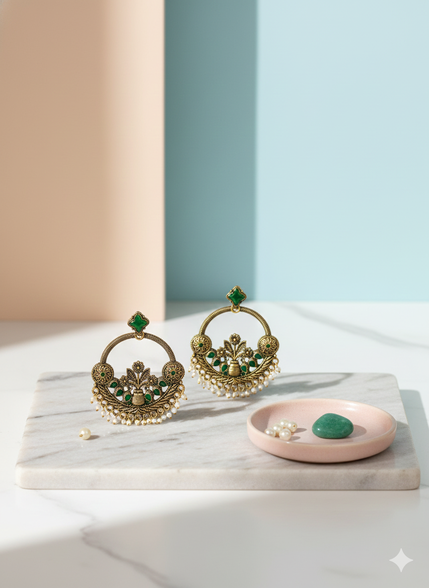 Royal Blossom Antique Chandbali Earrings