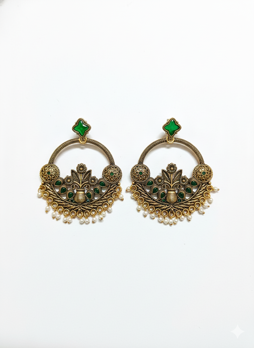Royal Blossom Antique Chandbali Earrings
