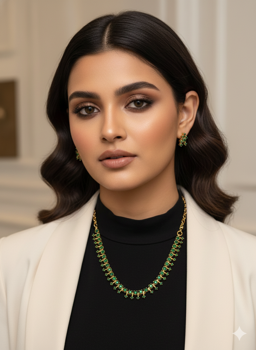 Emerald Aura Delicate Necklace Set