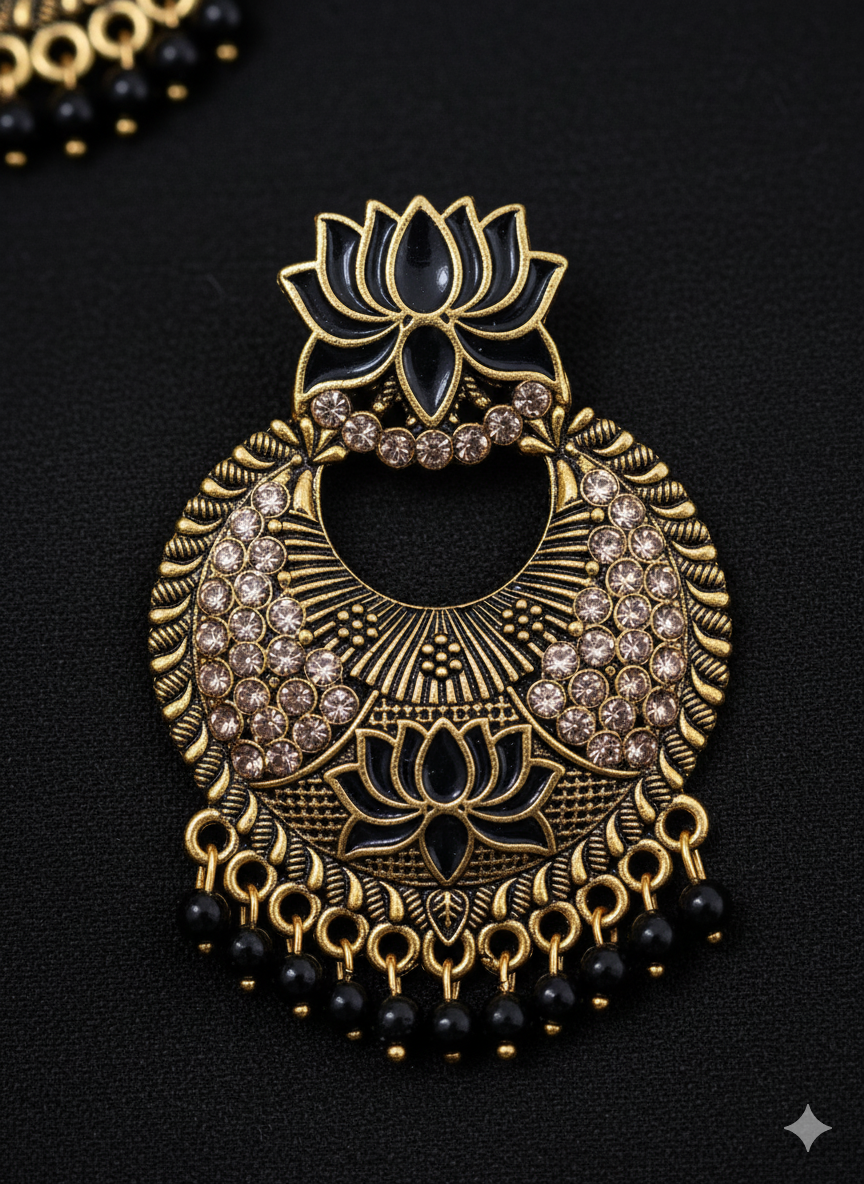 Midnight Lotus Antique Chandbali
