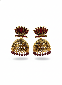 Garnet Lotus Jhumka Earrings dark red