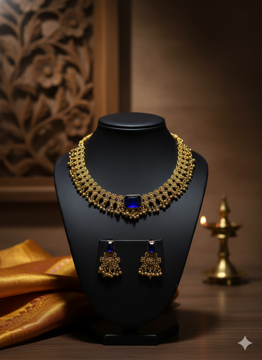 Royal Sapphire Choker Necklace Set