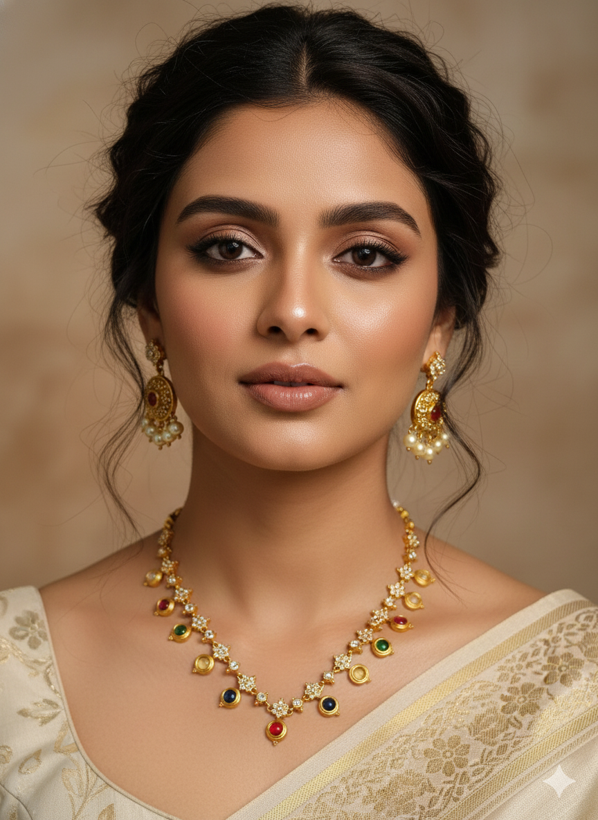 Navratna Floral Harmony Necklace Set