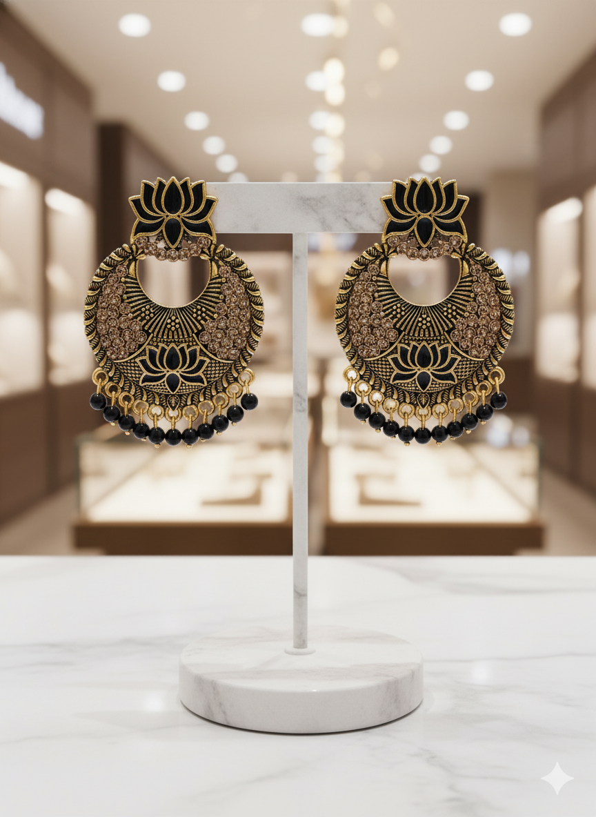 Midnight Lotus Antique Chandbali