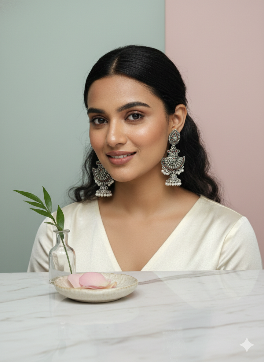 Ruby Blossom Heritage Chandbali Jhumkas