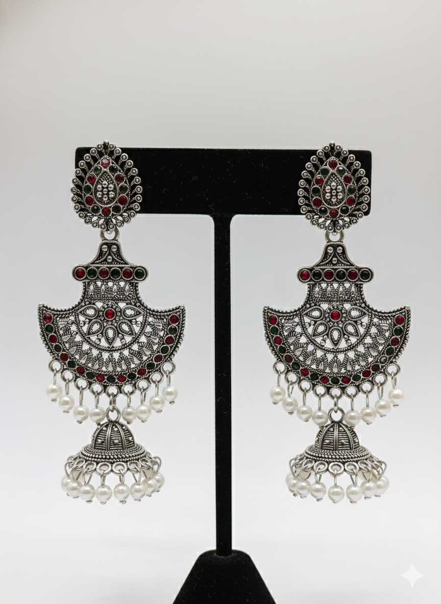 Ruby Blossom Heritage Chandbali Jhumkas