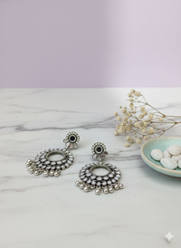 Mirror Bloom Oxidized Chandbali Earrings