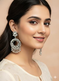 Mirror Bloom Oxidized Chandbali Earrings