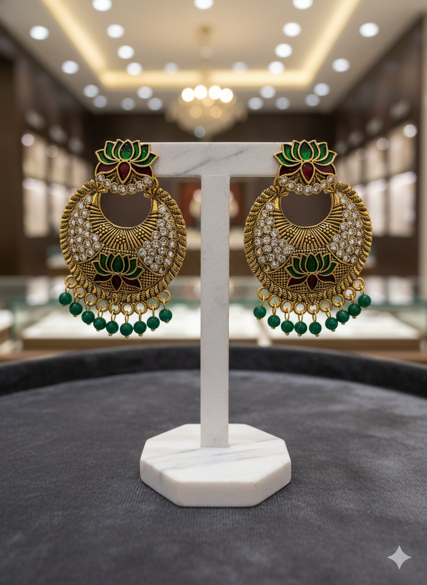 Regal Lotus Heritage Chandbali green