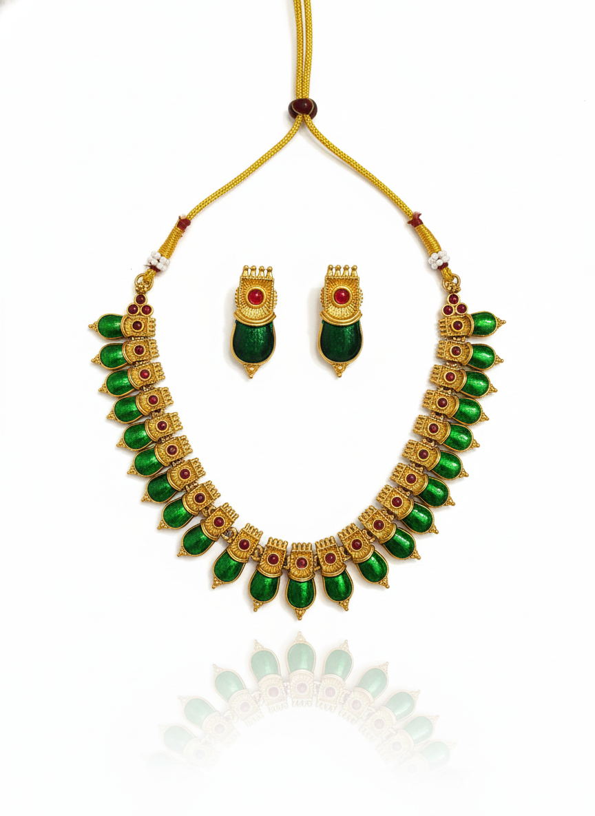 Royal Emerald & Ruby Temple Necklace Set