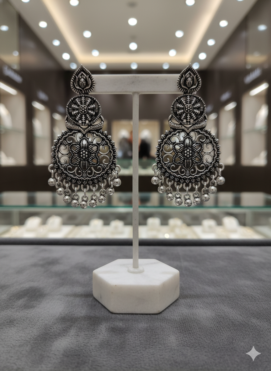 Vintage Flora Oxidized Chandbali