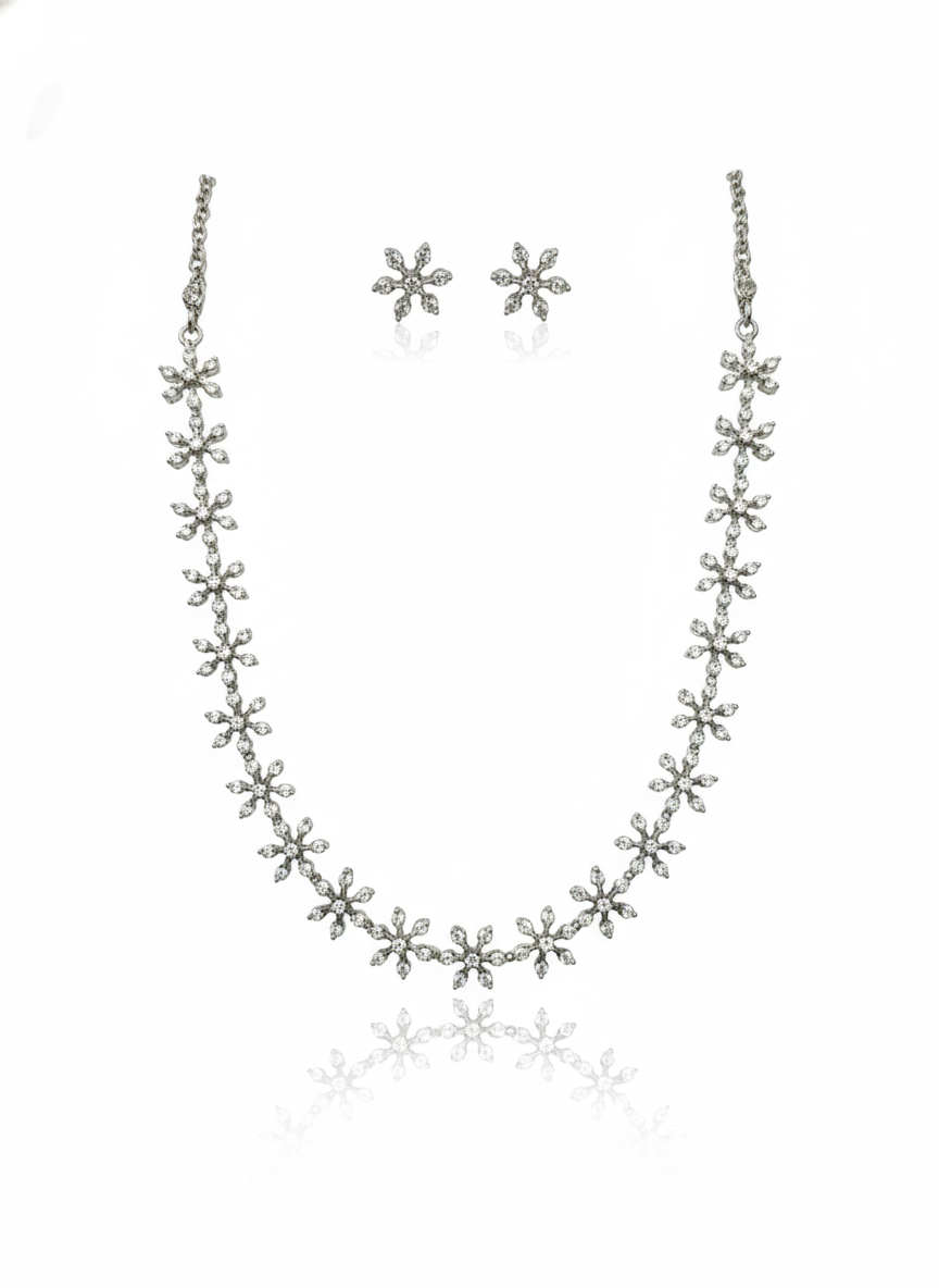Diamond Blossom Necklace & Stud Earring Set