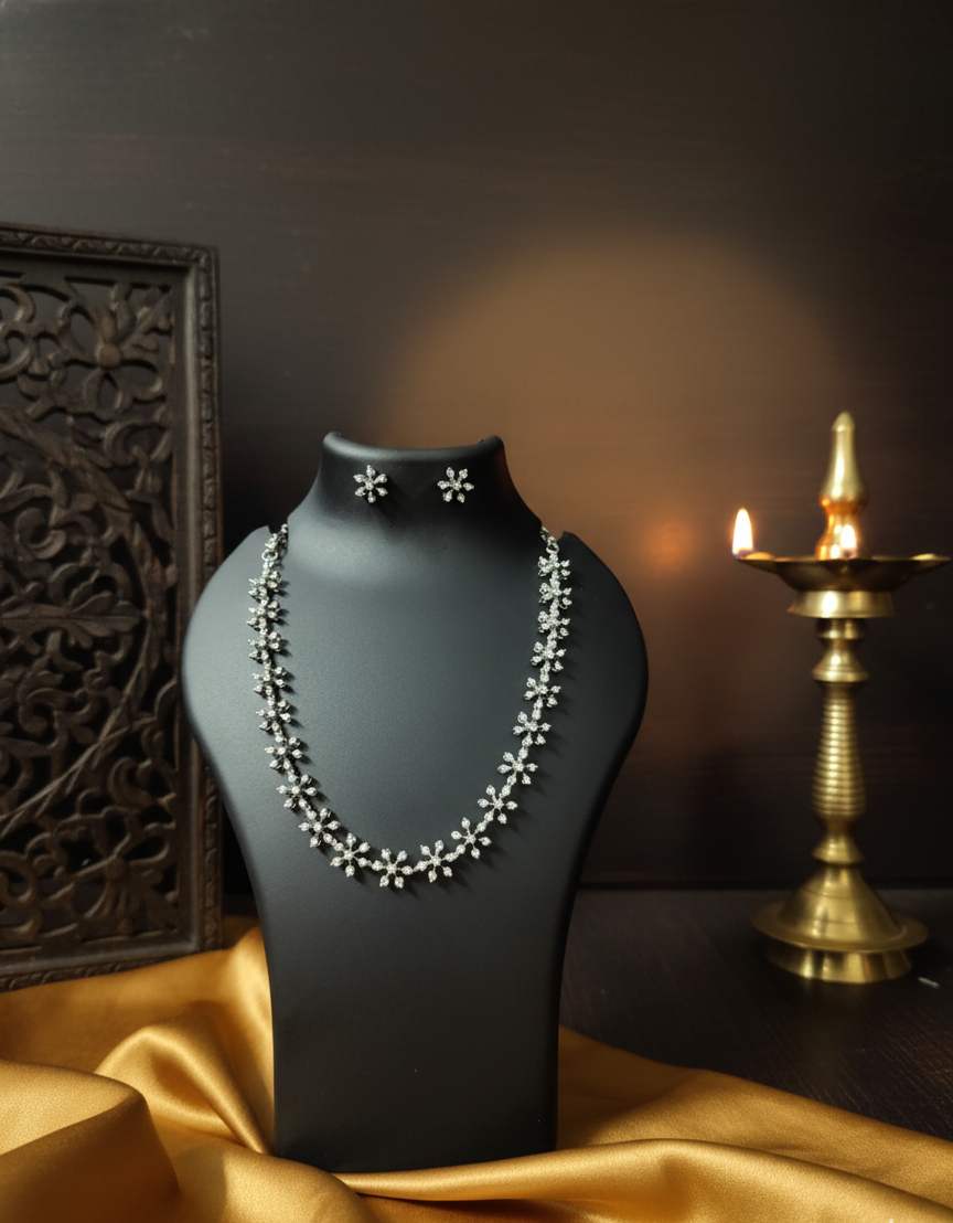 Diamond Blossom Necklace & Stud Earring Set