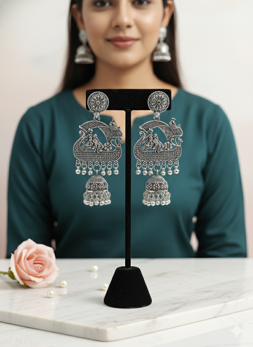 Radha Krishna Oxidized Heritage Jhumkas