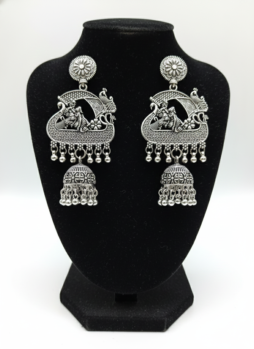 Radha Krishna Oxidized Heritage Jhumkas