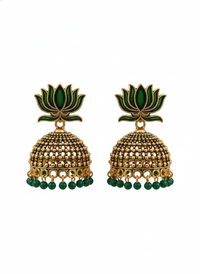 Emerald Lotus Jhumka Earrings