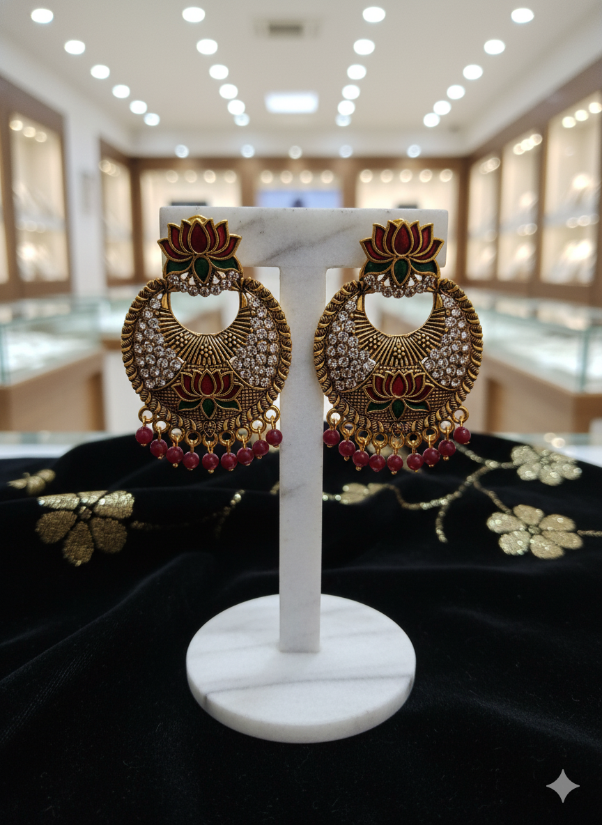 Ruby Lotus Royal Chandbali red