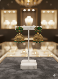 Emerald Lotus Jhumka Earrings