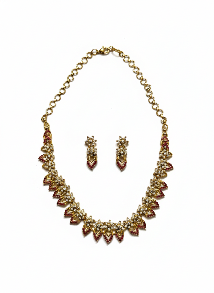 Ruby Petal Sparkle Necklace Set