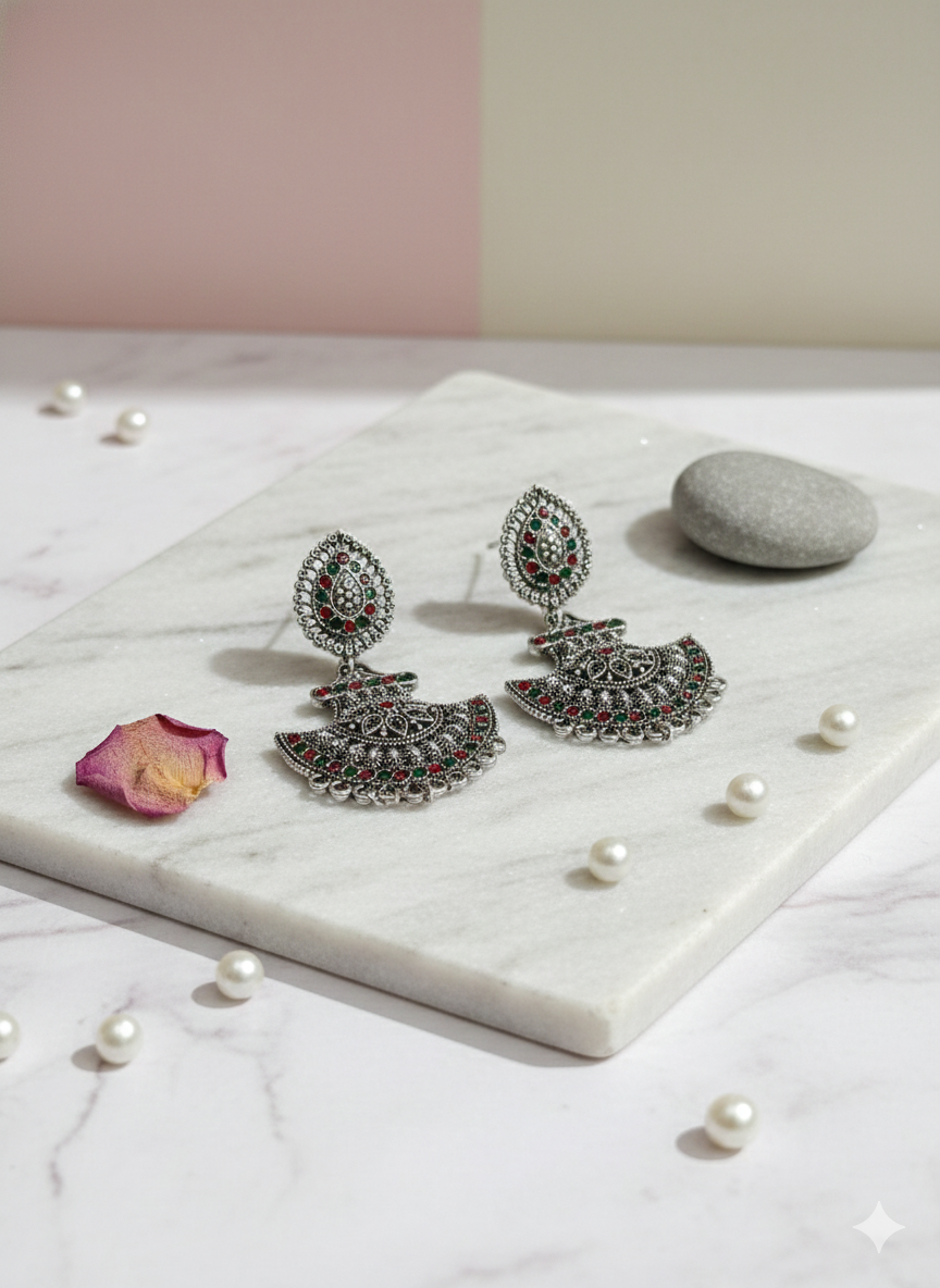 Ruby Blossom Heritage Chandbali Jhumkas