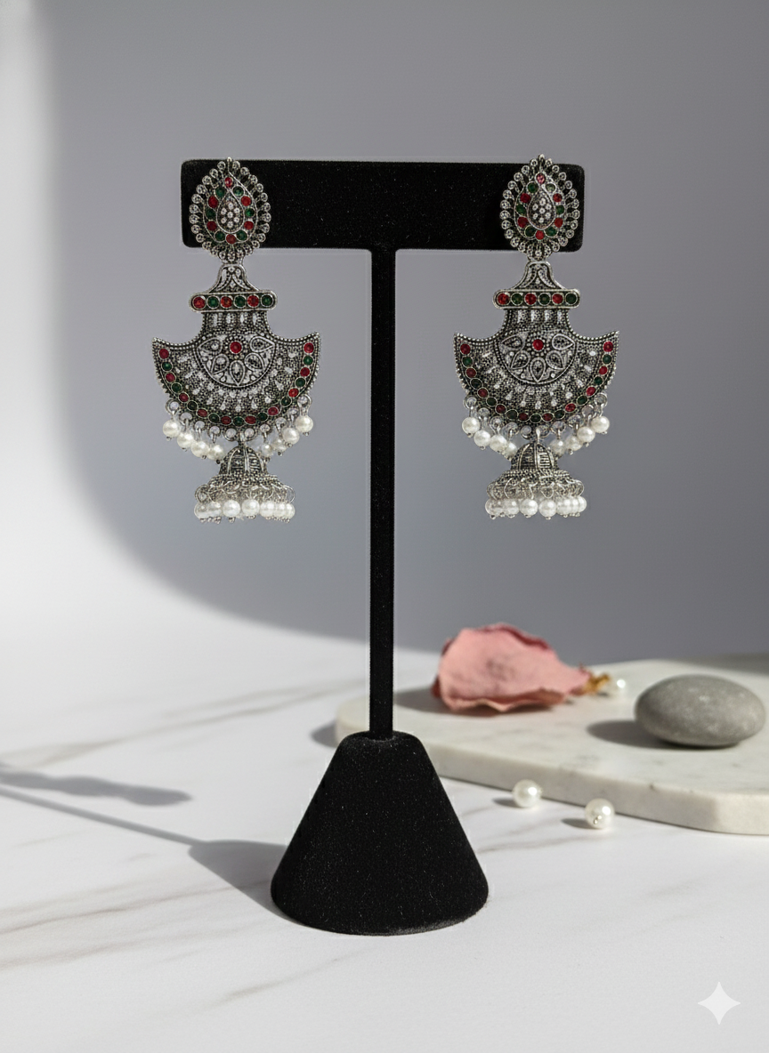 Ruby Blossom Heritage Chandbali Jhumkas
