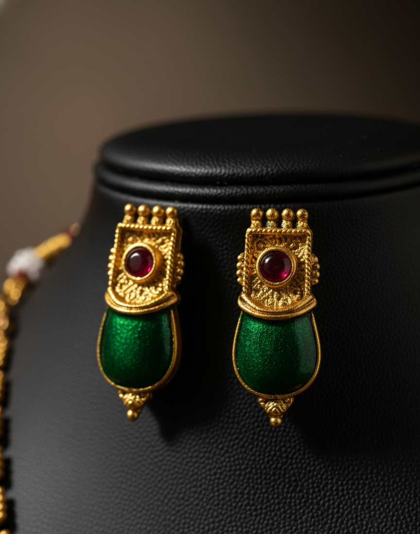 Royal Emerald & Ruby Temple Necklace Set