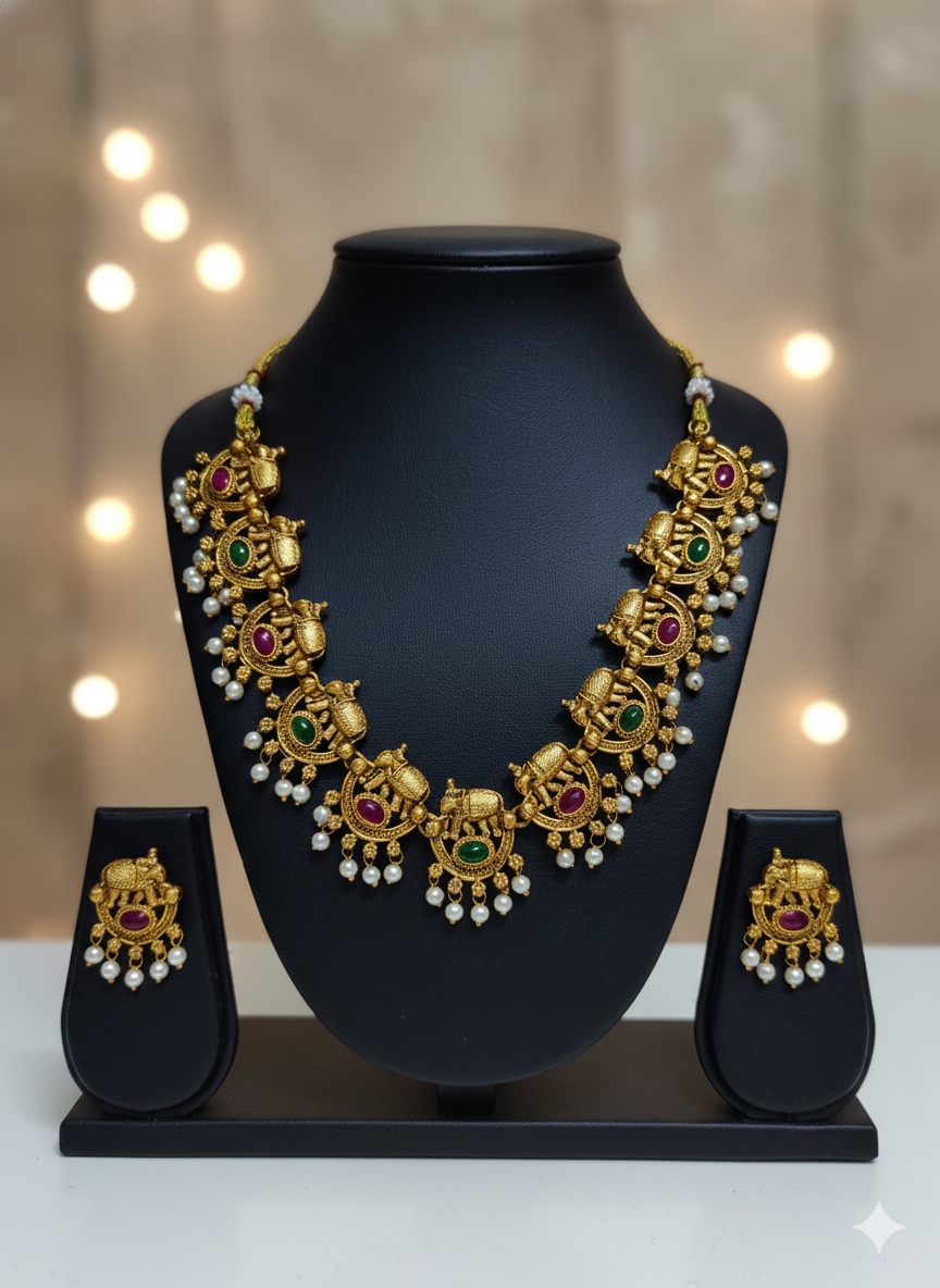 Maharaja Elephant Temple Necklace Set