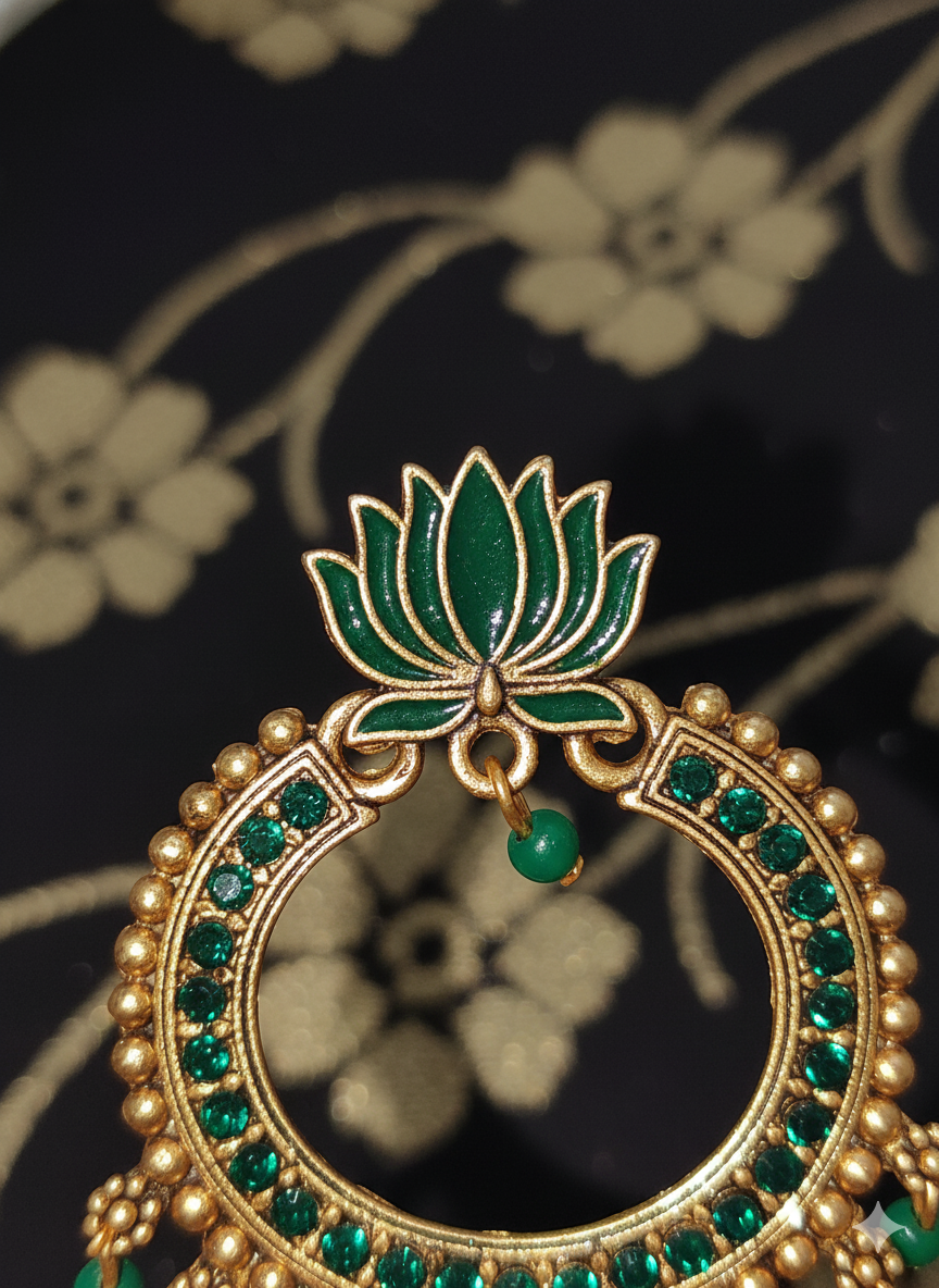 Lotus Radiance Chandbali Earrings green