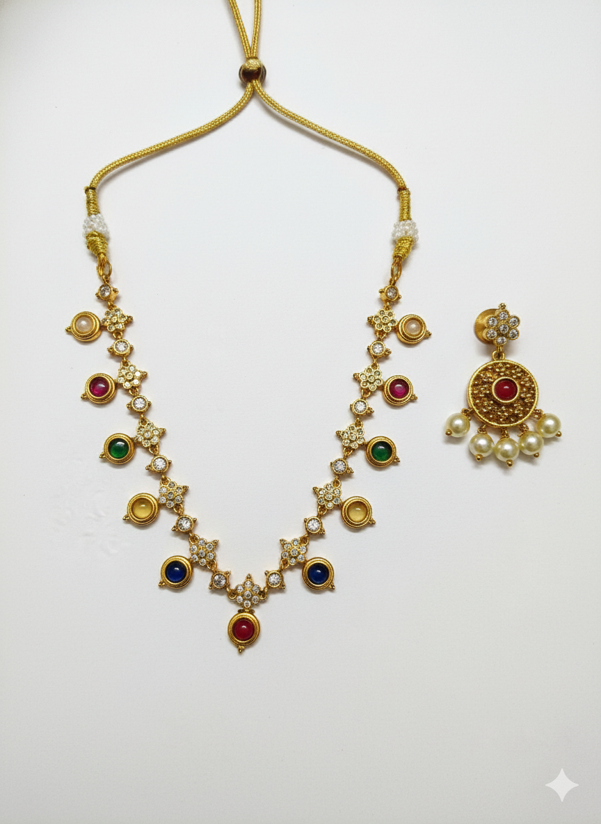 Navratna Floral Harmony Necklace Set