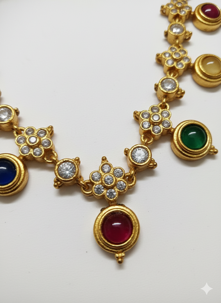 Navratna Floral Harmony Necklace Set