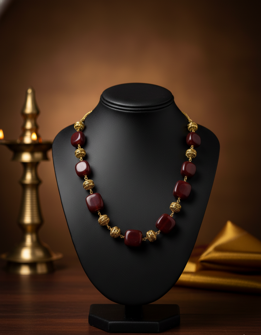 Regal Garnet Gold Bead Necklace