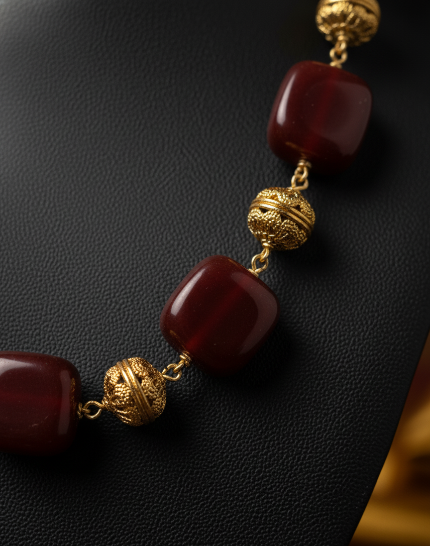 Regal Garnet Gold Bead Necklace