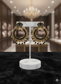 Onyx Lotus Hoop Earrings black