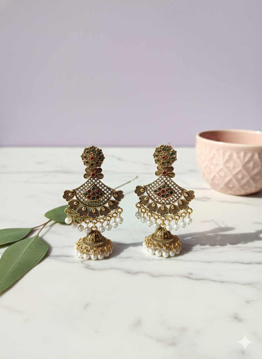 Regal Temple Bell Jhumka Chandbalis