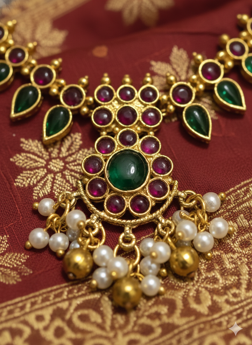 Temple Grace Ruby-Emerald Necklace Set