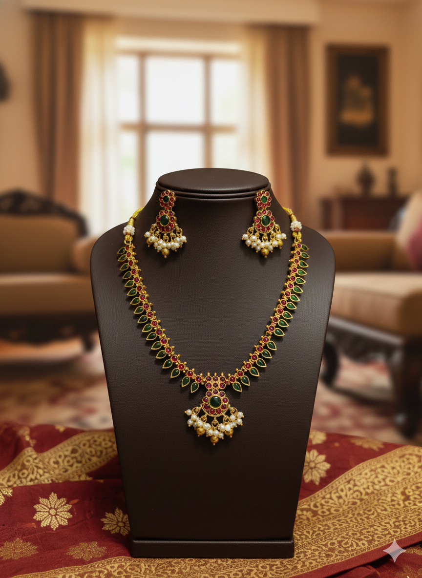 Temple Grace Ruby-Emerald Necklace Set
