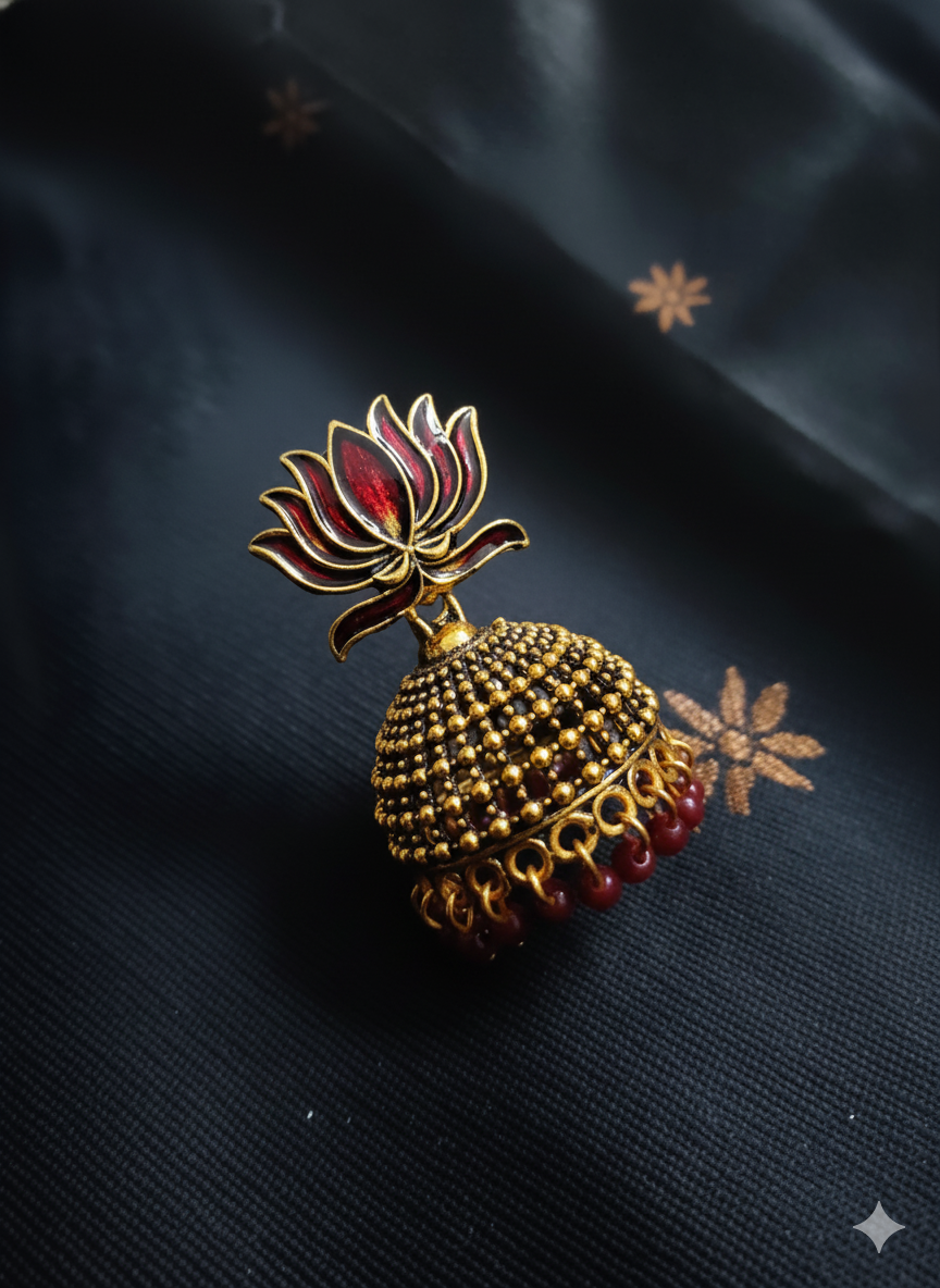 Ruby Lotus Jhumka Earrings