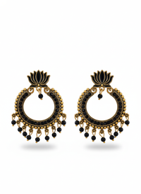 Onyx Lotus Hoop Earrings black