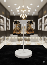 Black Lotus Jhumka Earrings