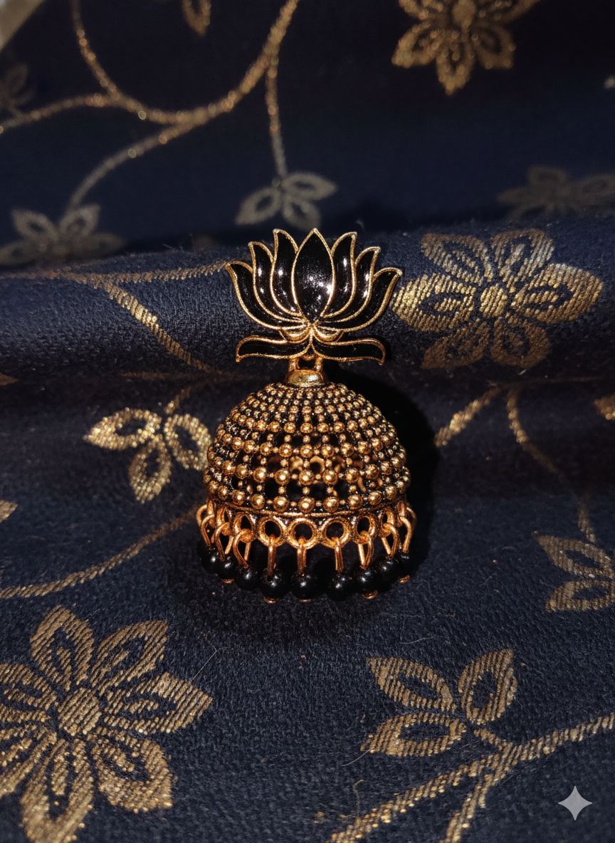 Black Lotus Jhumka Earrings