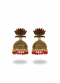 Ruby Lotus Jhumka Earrings