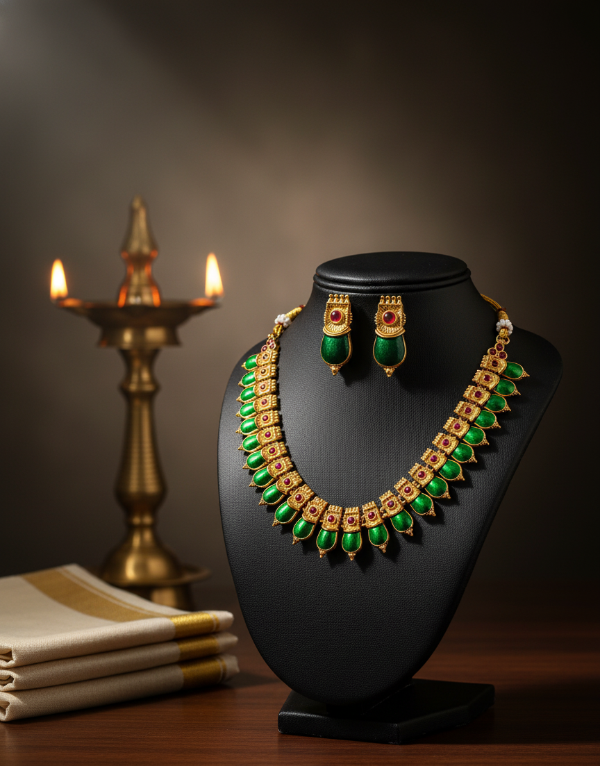 Royal Emerald & Ruby Temple Necklace Set