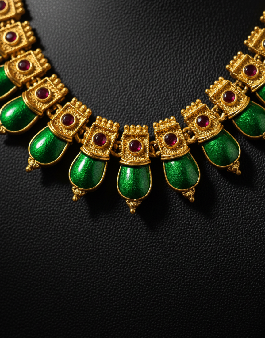 Royal Emerald & Ruby Temple Necklace Set