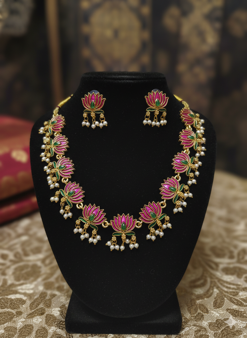 Lotus Radiance Pearl Necklace Set