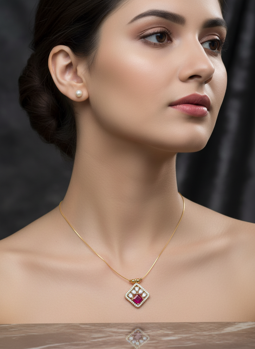 Ruby Crown Diamond Pendant Necklace
